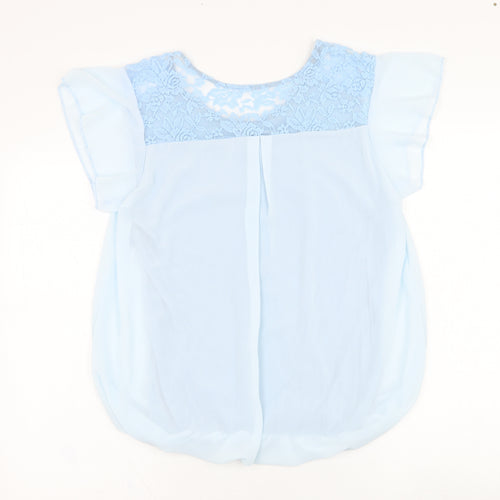 Preworn Womens Blue  Polyester Basic Blouse Size M Round Neck