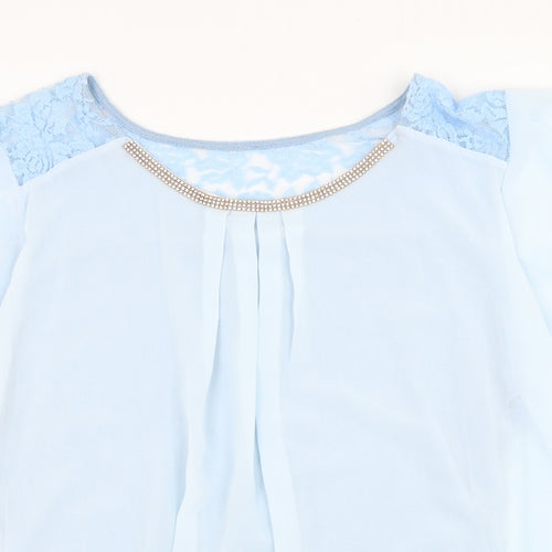 Preworn Womens Blue  Polyester Basic Blouse Size M Round Neck