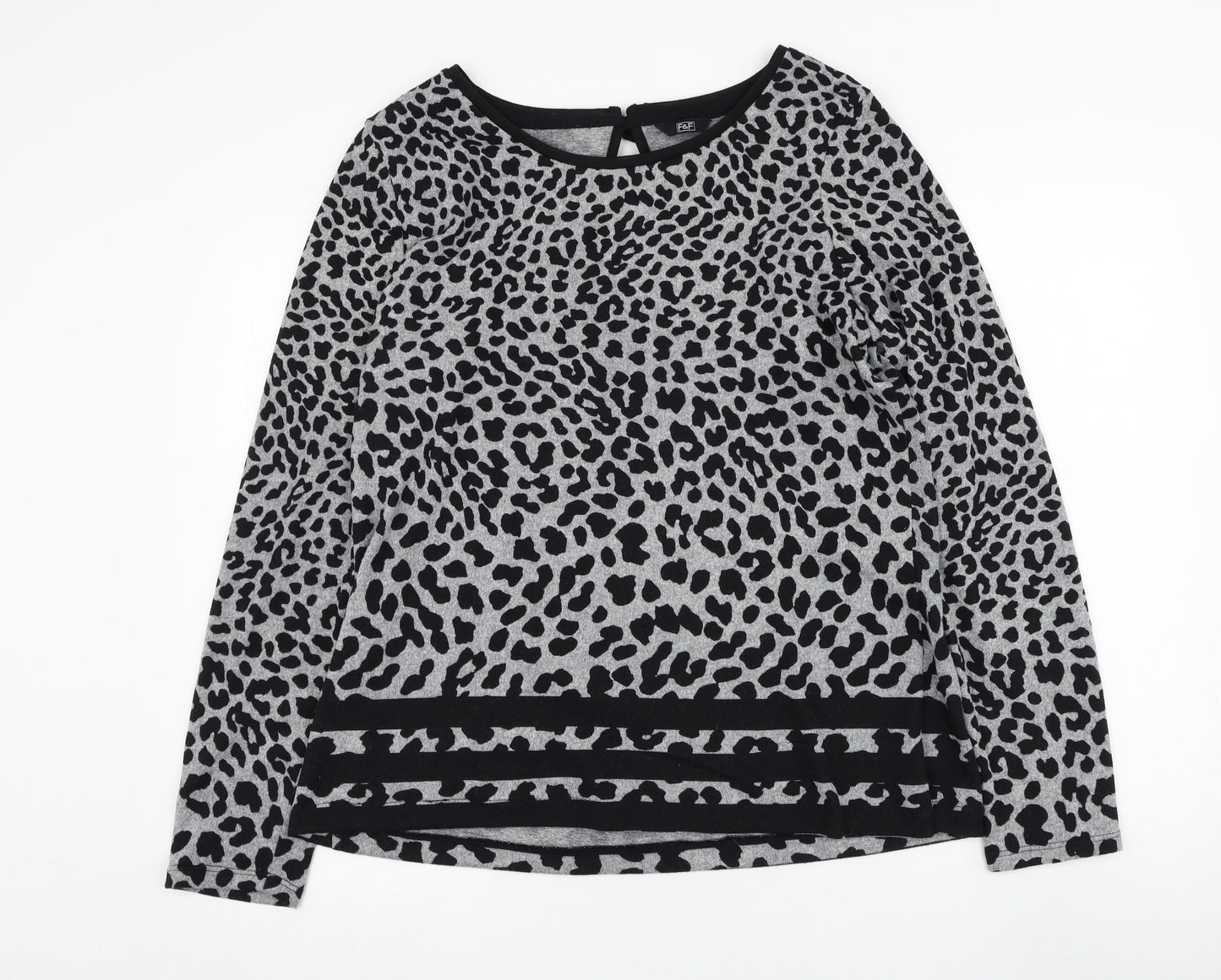 F&F Womens Grey Round Neck Animal Print Polyester Pullover Jumper Size 18