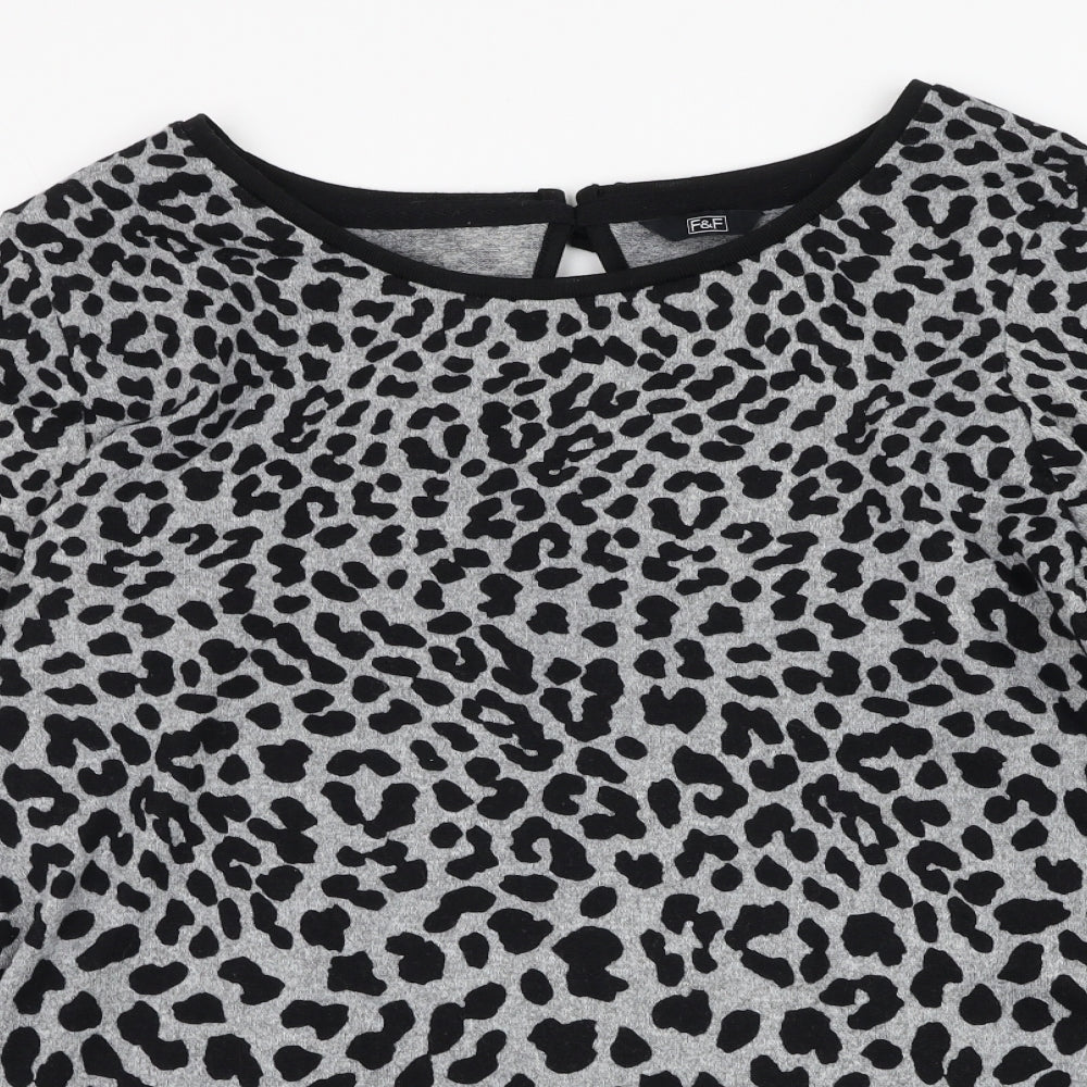 F&F Womens Grey Round Neck Animal Print Polyester Pullover Jumper Size 18