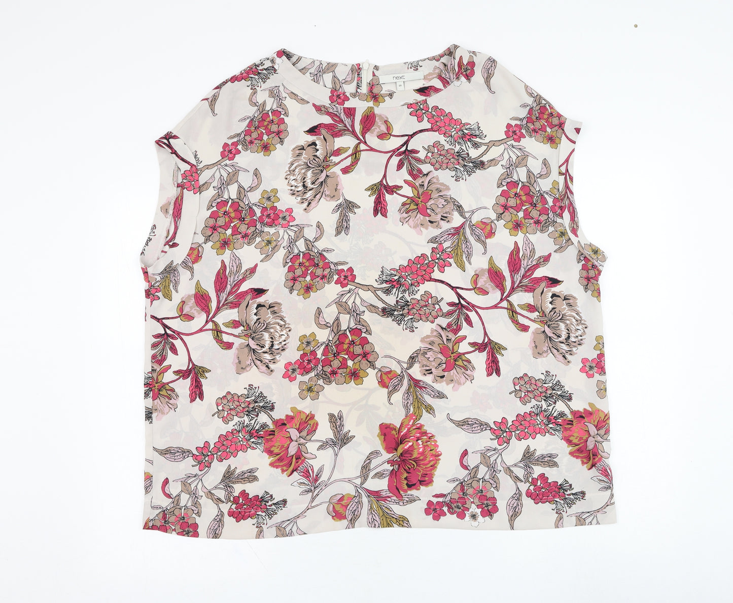 NEXT Womens Ivory Floral Polyester Basic Blouse Size 20 Round Neck