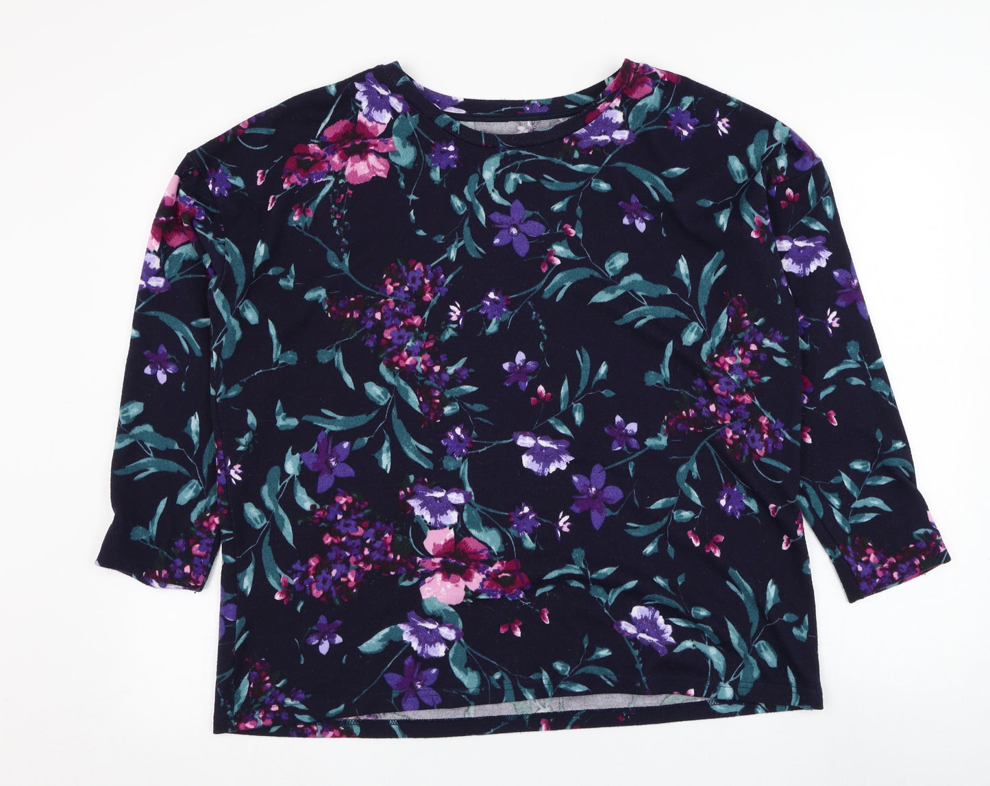 Preworn Womens Blue Round Neck Floral Polyester Pullover Jumper Size XL