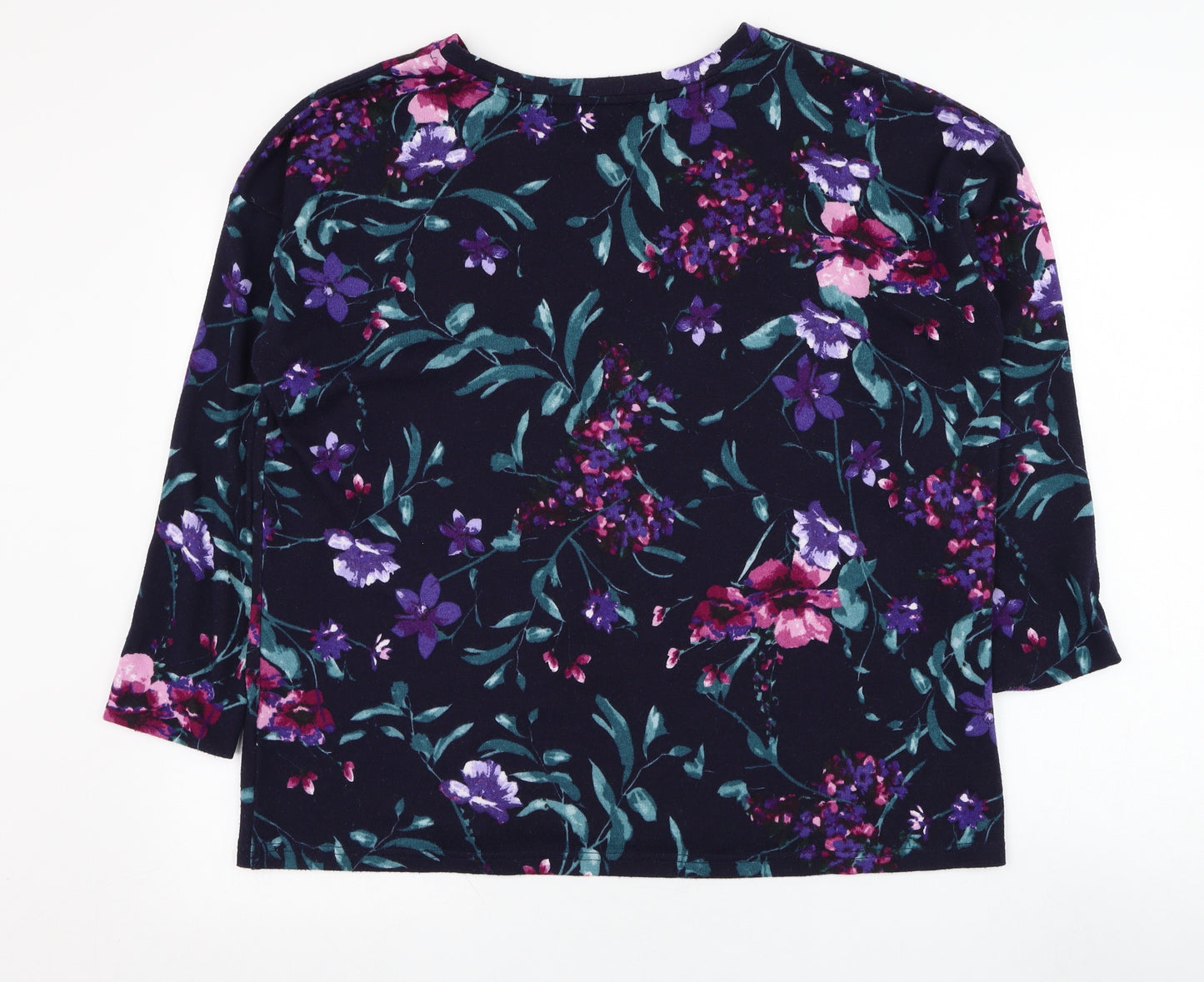 Preworn Womens Blue Round Neck Floral Polyester Pullover Jumper Size XL