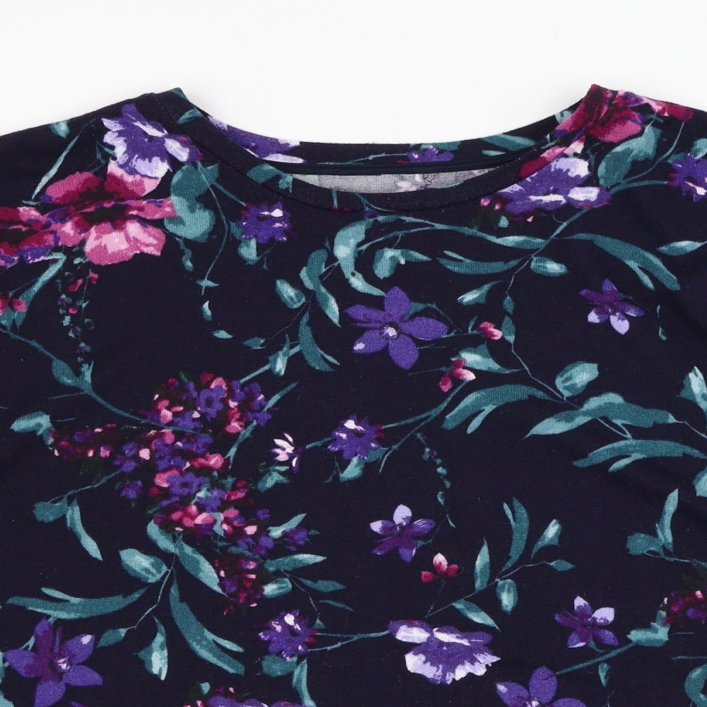 Preworn Womens Blue Round Neck Floral Polyester Pullover Jumper Size XL