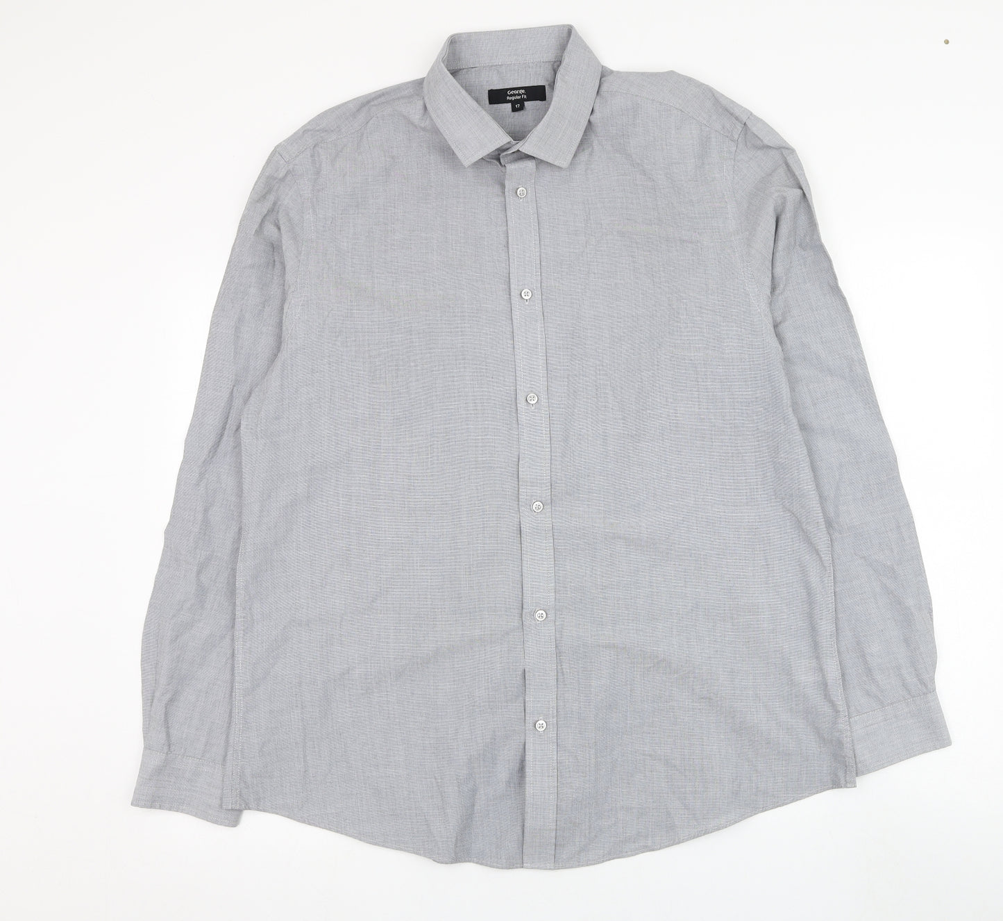 George Mens Grey  Cotton  Dress Shirt Size 17 Collared Button