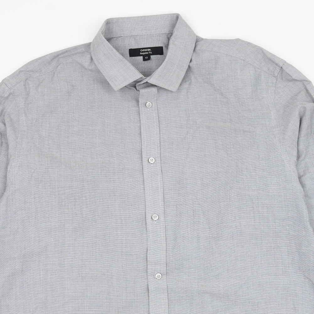 George Mens Grey  Cotton  Dress Shirt Size 17 Collared Button