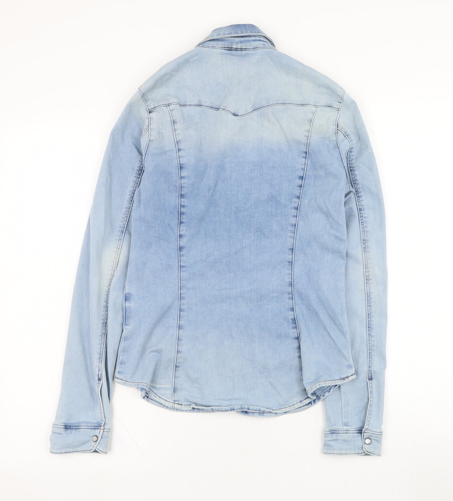 H&M Womens Blue  Cotton Basic Button-Up Size 8 Collared
