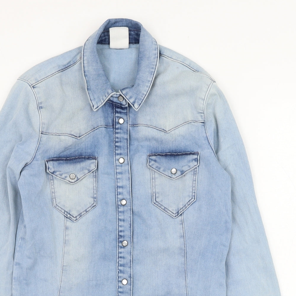 H&M Womens Blue  Cotton Basic Button-Up Size 8 Collared
