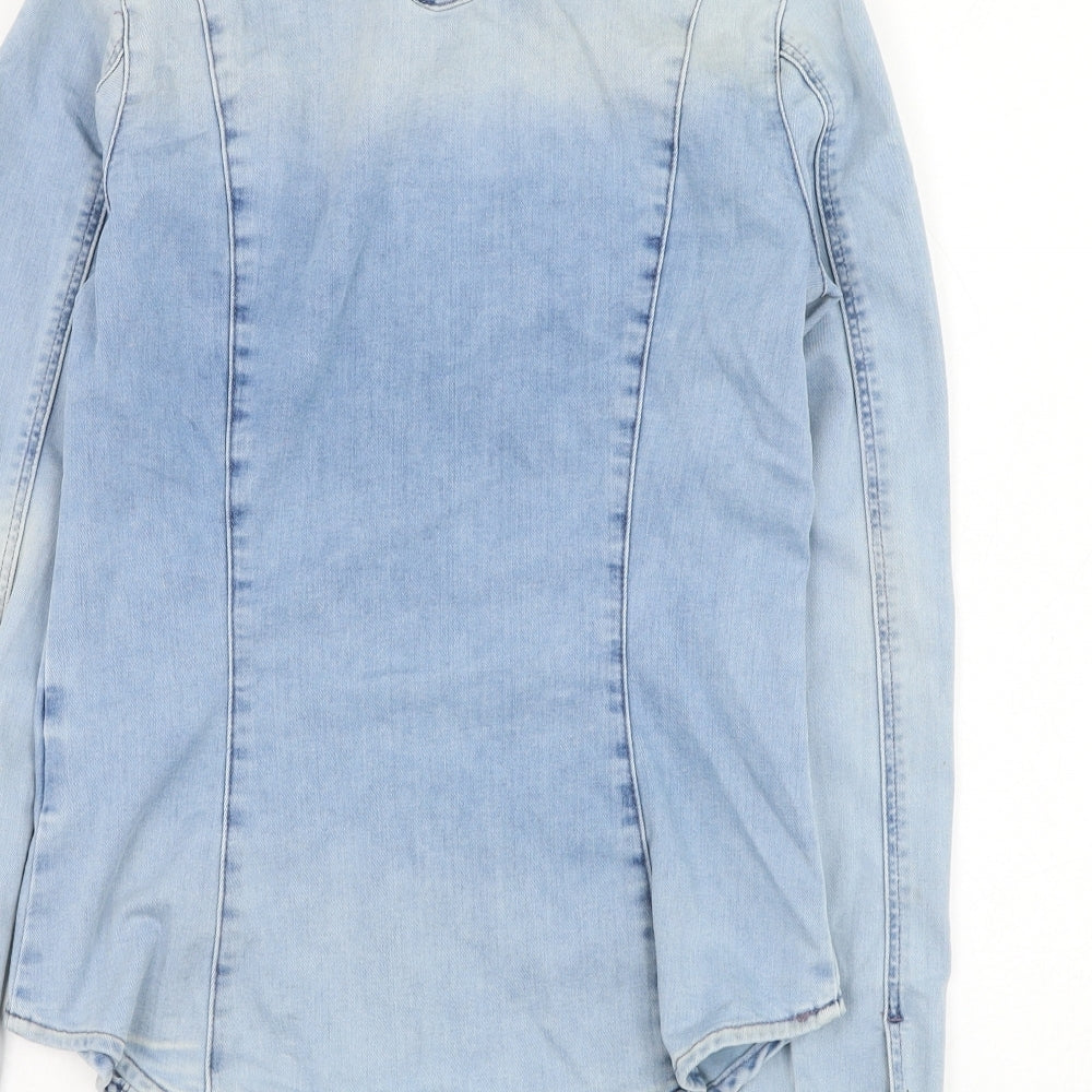 H&M Womens Blue  Cotton Basic Button-Up Size 8 Collared