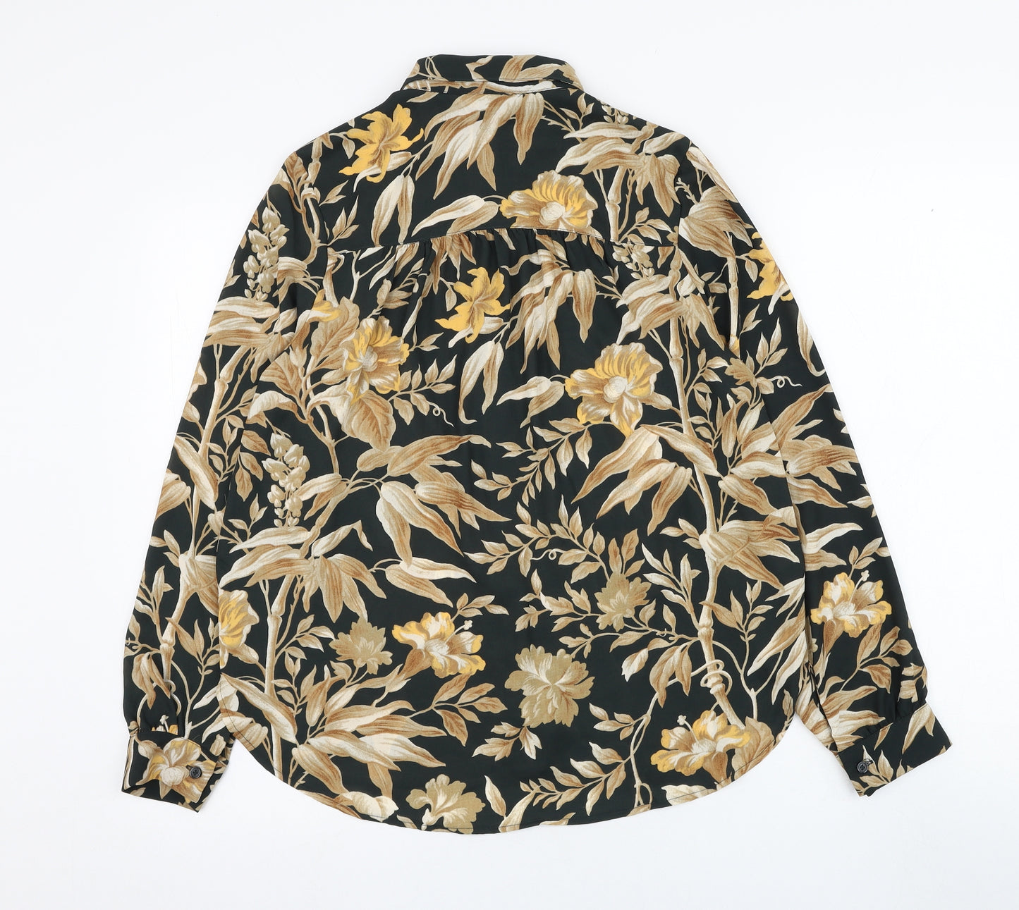 H&M Womens Black Floral Polyester Basic Button-Up Size 6 Collared