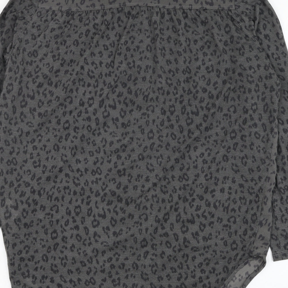 H&M Womens Grey Animal Print Polyester Basic Button-Up Size XS Collared