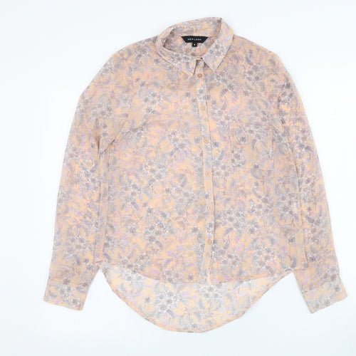 New Look Womens Pink Floral Polyester Basic Button-Up Size 8 Collared