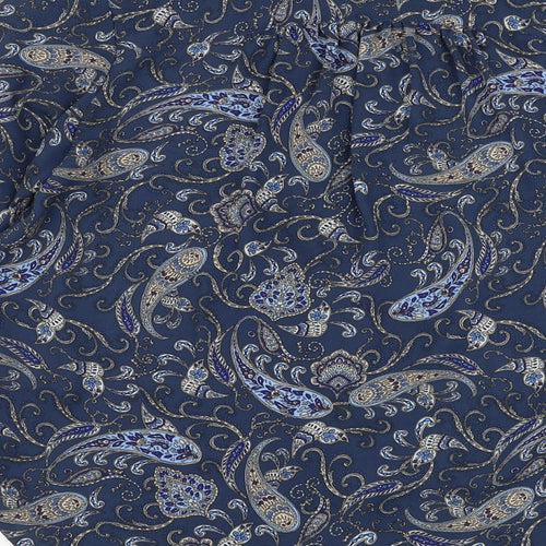 H&M Womens Blue Paisley Polyester Basic Button-Up Size 6 Collared