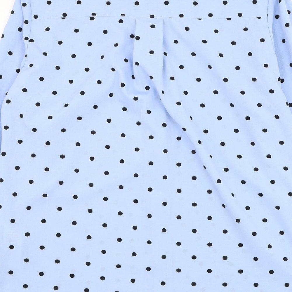 New Look Womens Blue Polka Dot Polyester Basic Button-Up Size 6 Collared