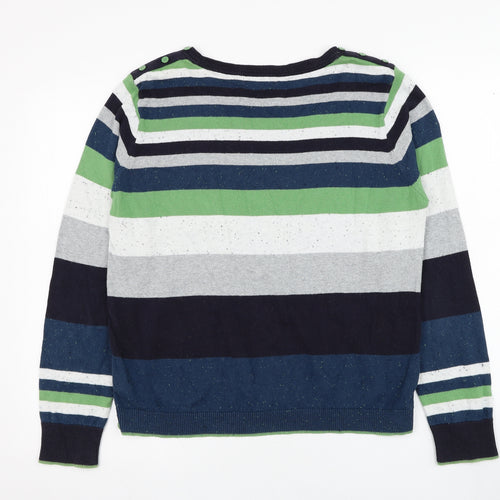 Marks and Spencer Womens Blue Round Neck Striped Cotton Pullover Jumper Size 14