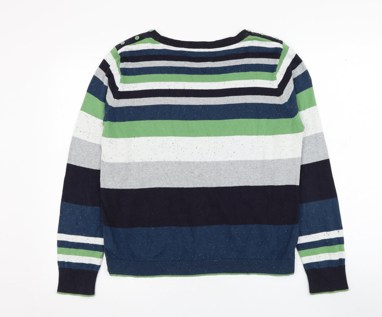 Marks and Spencer Womens Blue Round Neck Striped Cotton Pullover Jumper Size 14