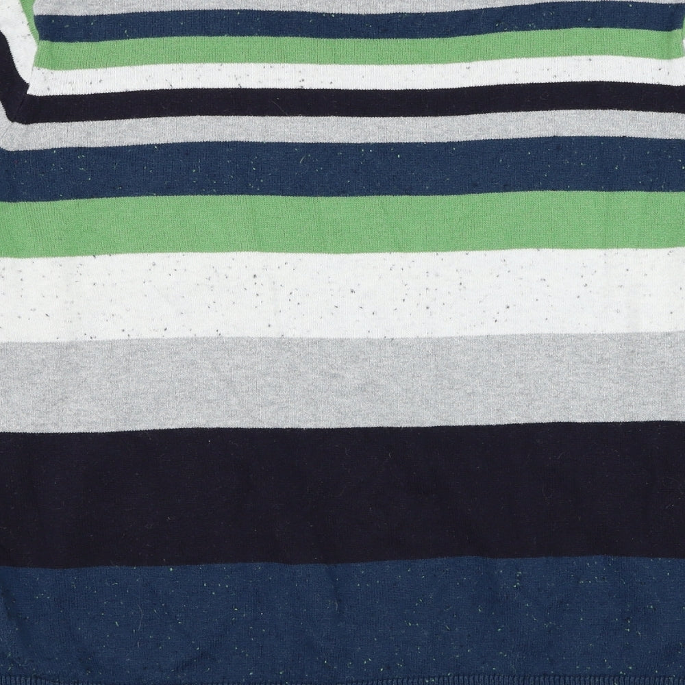 Marks and Spencer Womens Blue Round Neck Striped Cotton Pullover Jumper Size 14
