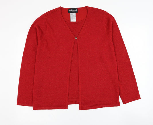 Front view of Sag Harbor women’s red round neck acrylic jumper, size M