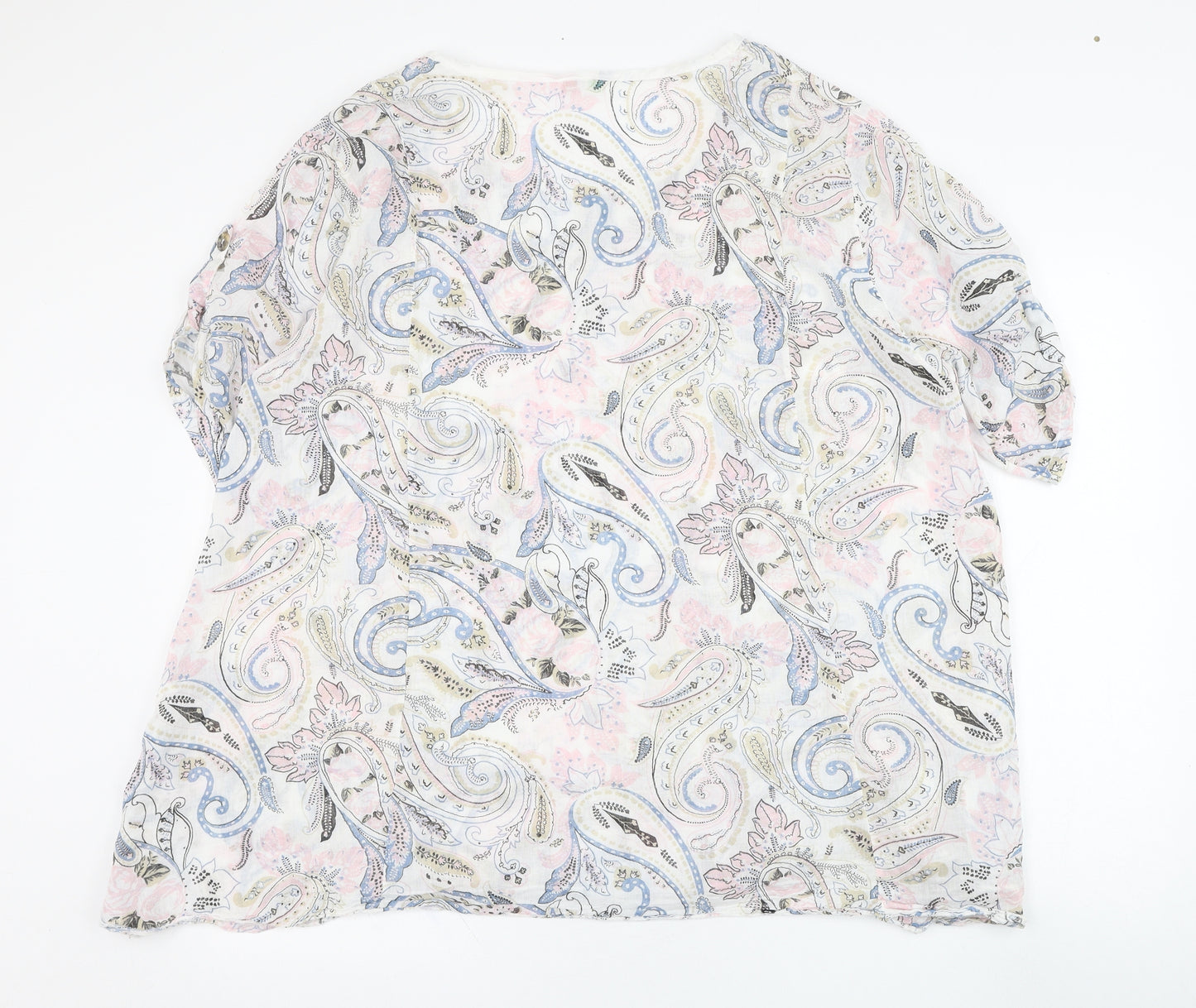 Made in Italy Womens White Paisley Cotton Basic Blouse Size L Round Neck