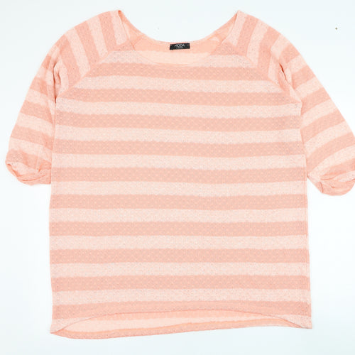 George Womens Pink Round Neck Striped Polyester Pullover Jumper Size XL