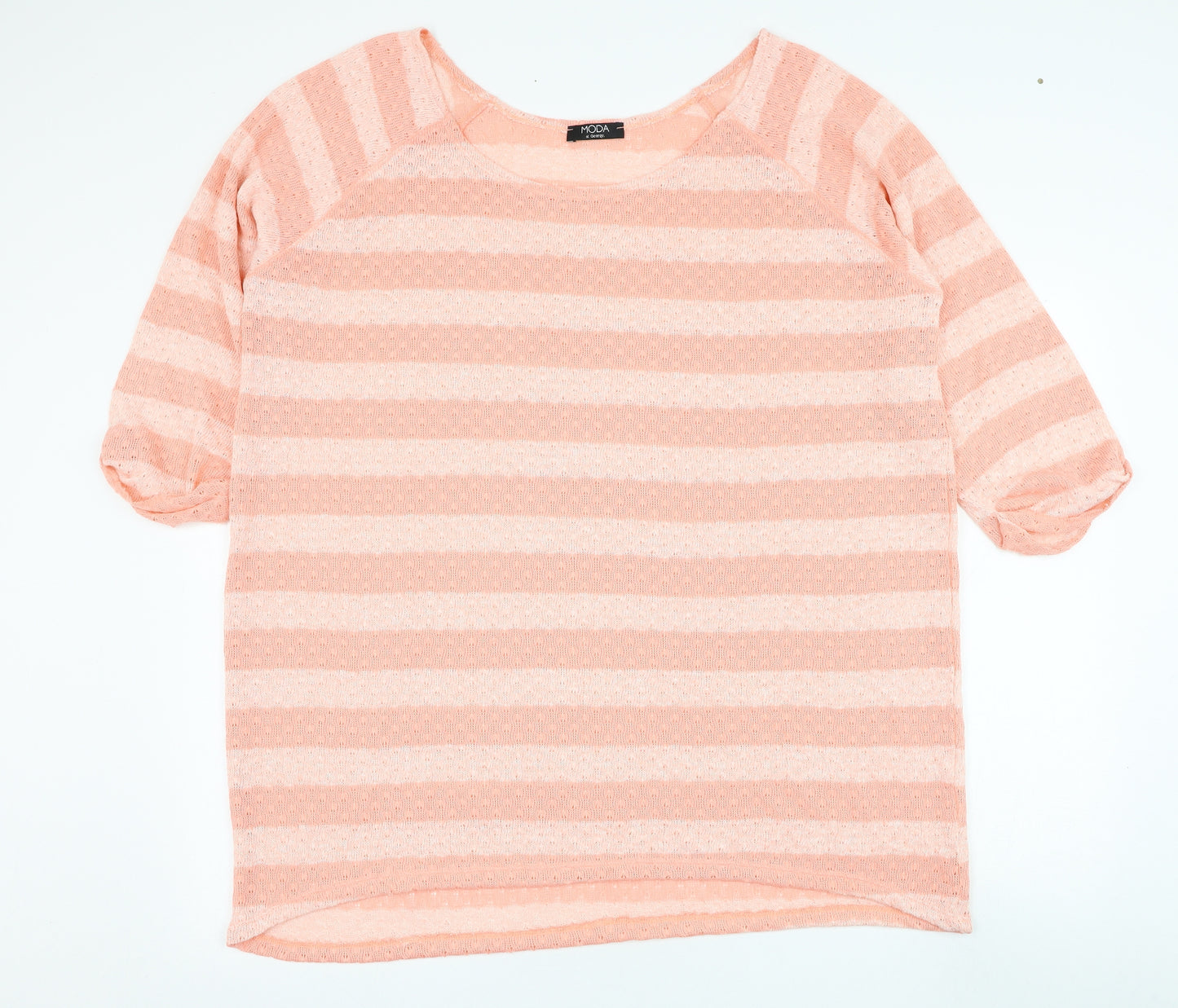 George Womens Pink Round Neck Striped Polyester Pullover Jumper Size XL