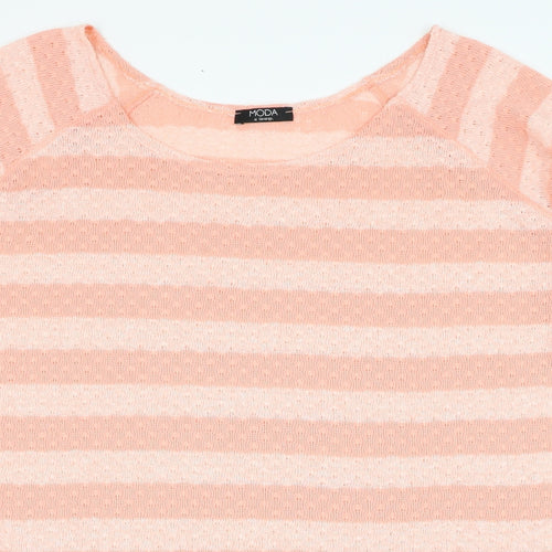 George Womens Pink Round Neck Striped Polyester Pullover Jumper Size XL