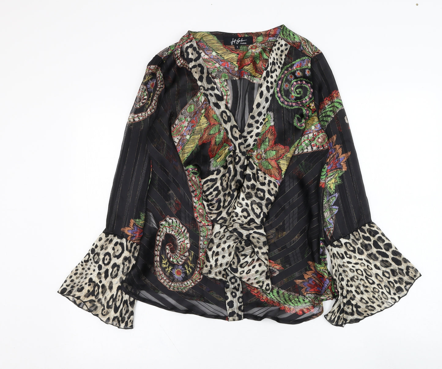 Jeff Gallamo Womens Black Geometric Polyester Basic Blouse Size 10 V-Neck