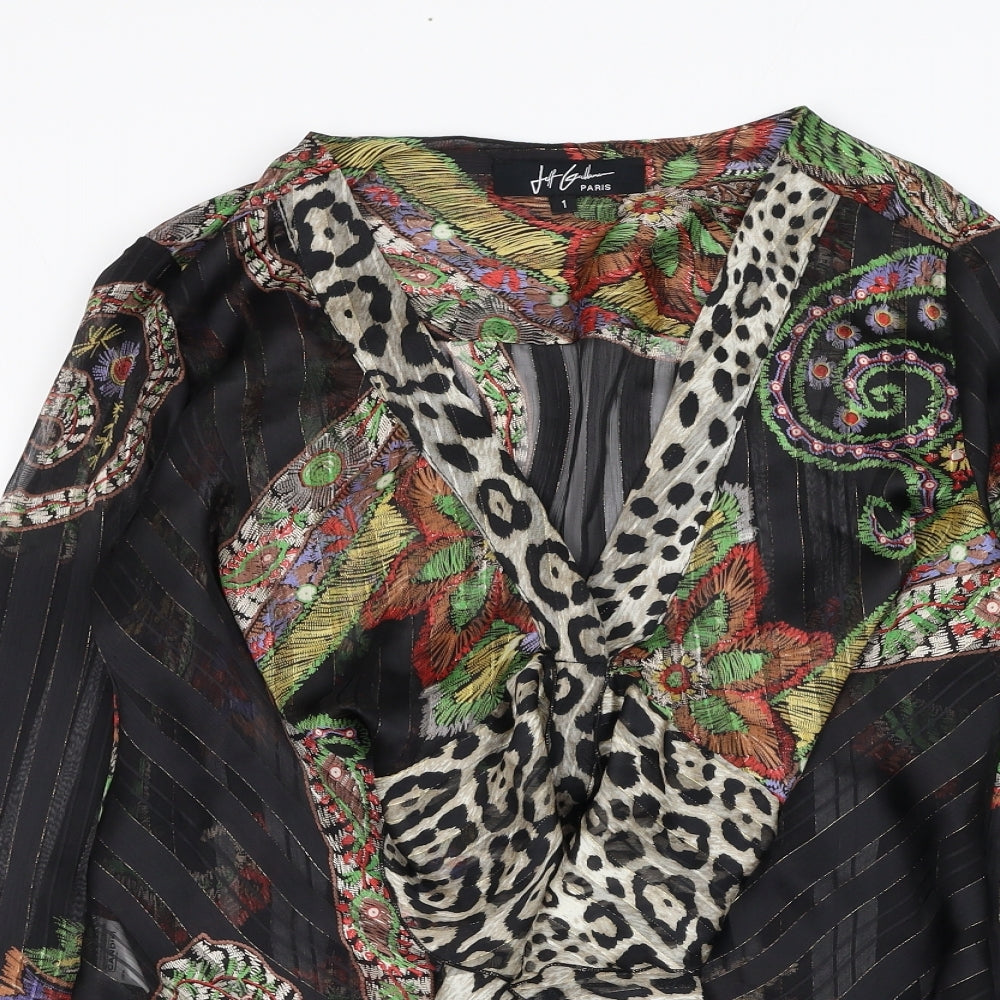 Jeff Gallamo Womens Black Geometric Polyester Basic Blouse Size 10 V-Neck