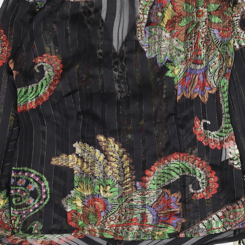 Jeff Gallamo Womens Black Geometric Polyester Basic Blouse Size 10 V-Neck
