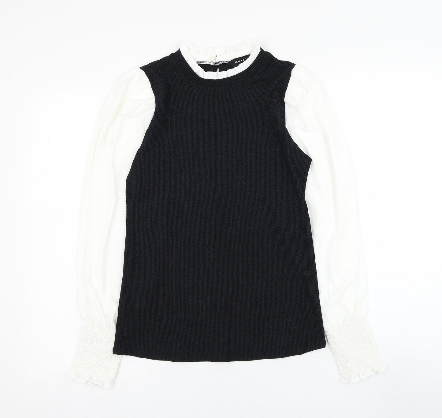 New Look Womens Black  Polyester Basic Blouse Size 10 Round Neck