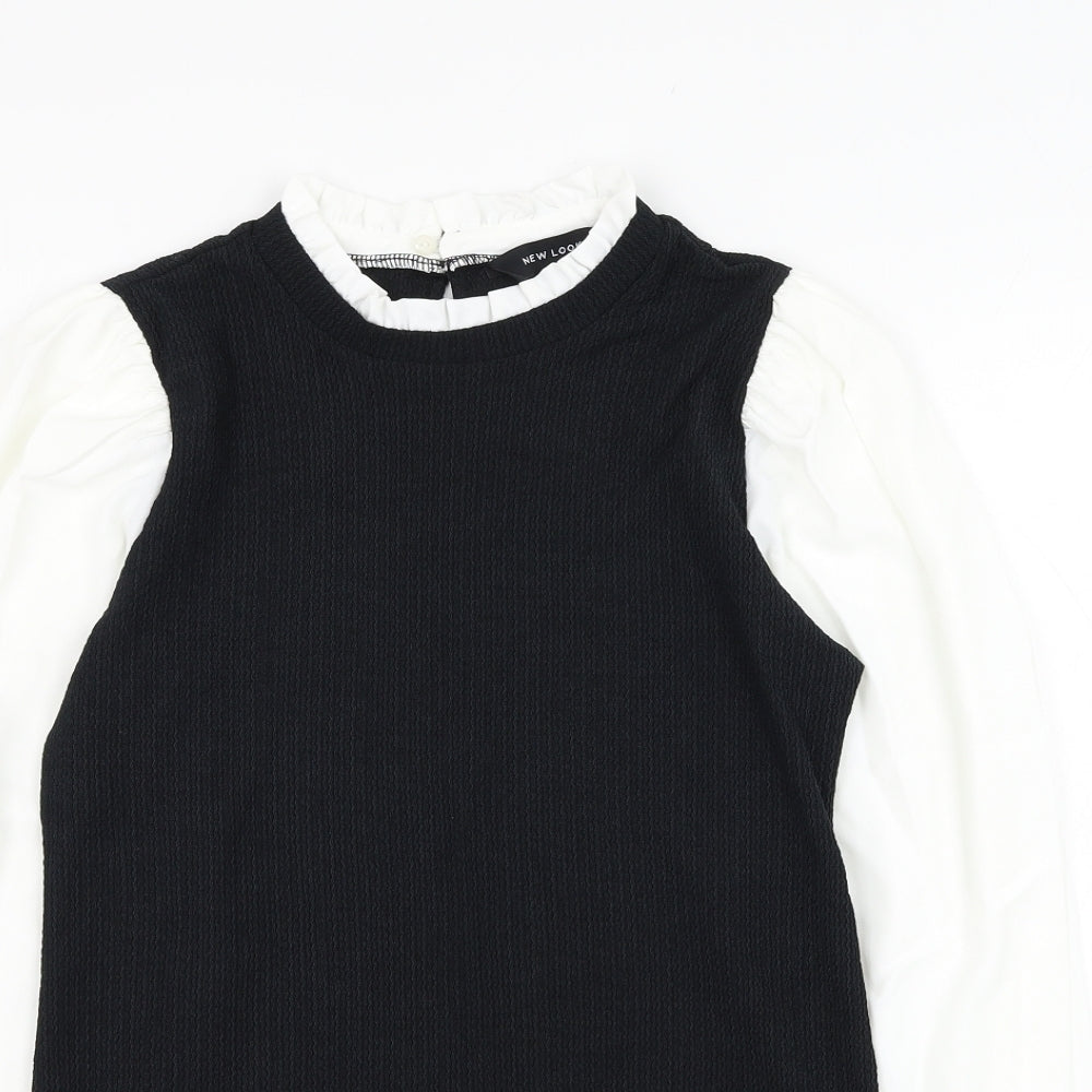 New Look Womens Black  Polyester Basic Blouse Size 10 Round Neck