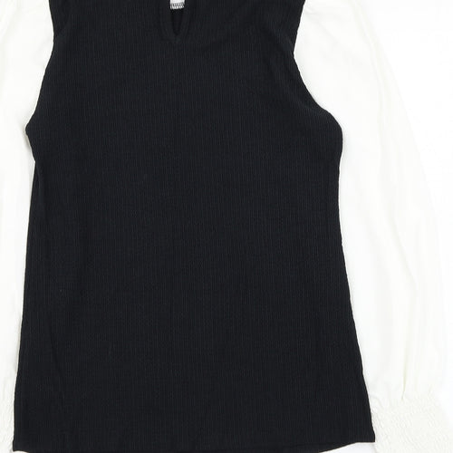 New Look Womens Black  Polyester Basic Blouse Size 10 Round Neck