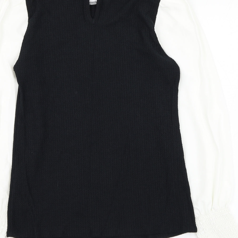 New Look Womens Black  Polyester Basic Blouse Size 10 Round Neck