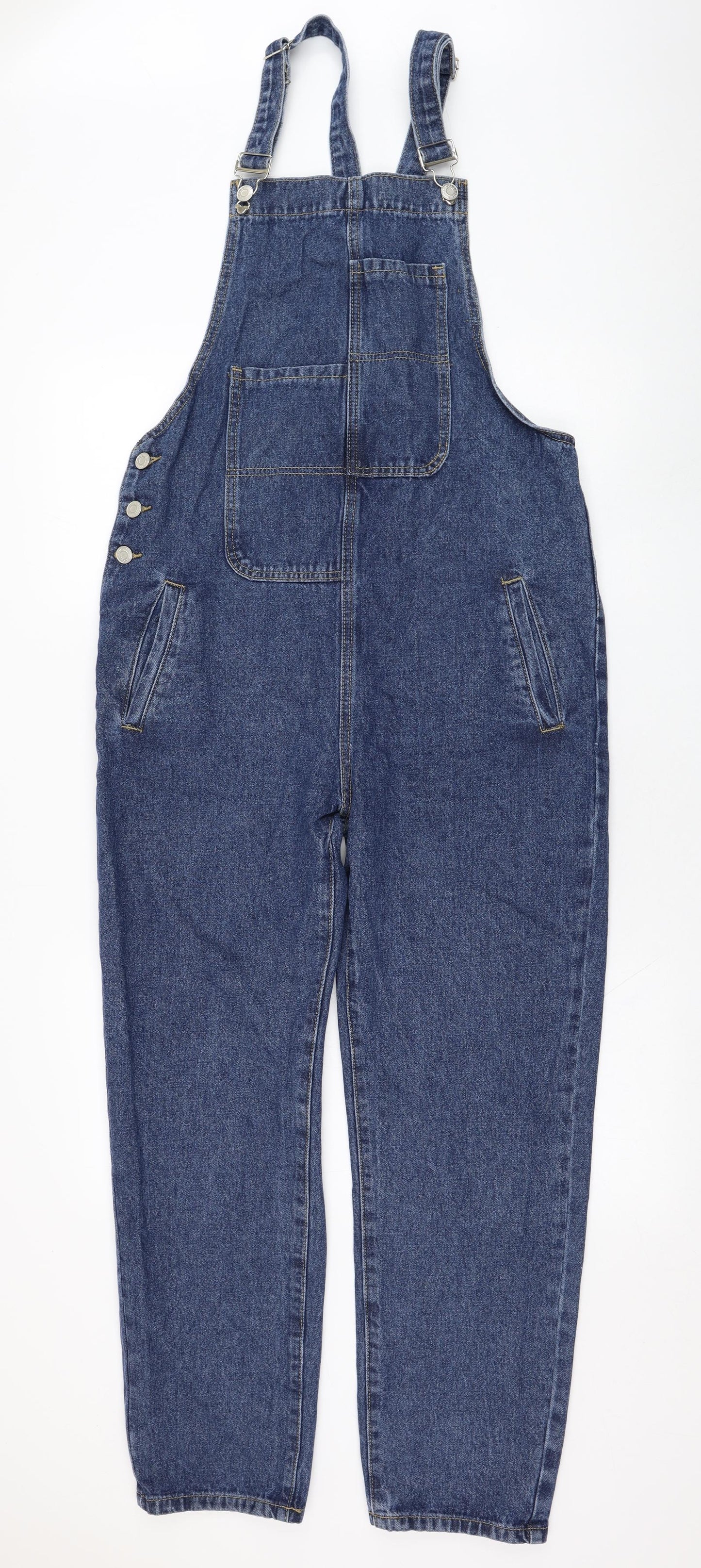 Colorful Premium Womens Blue  Cotton Dungaree One-Piece Size 8 L28 in Hook & Loop