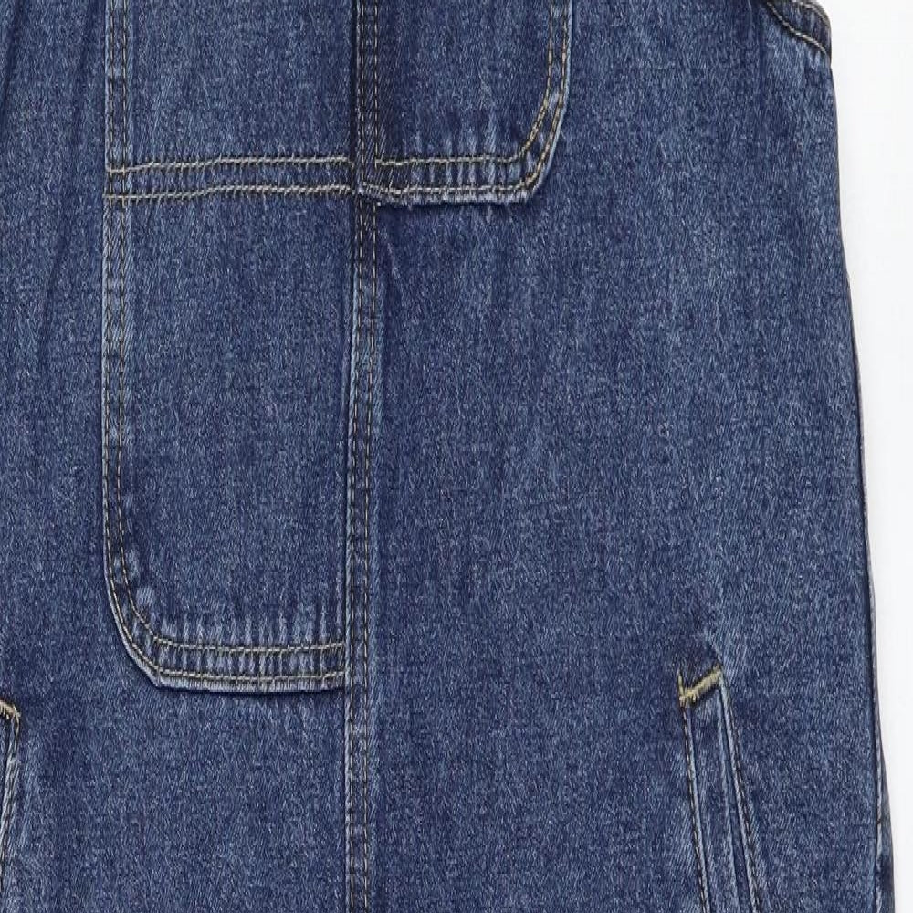 Colorful Premium Womens Blue  Cotton Dungaree One-Piece Size 8 L28 in Hook & Loop