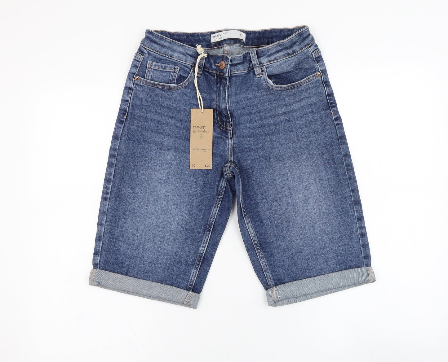 NEXT Womens Blue  Cotton Bermuda Shorts Size 10 L12 in Regular Zip