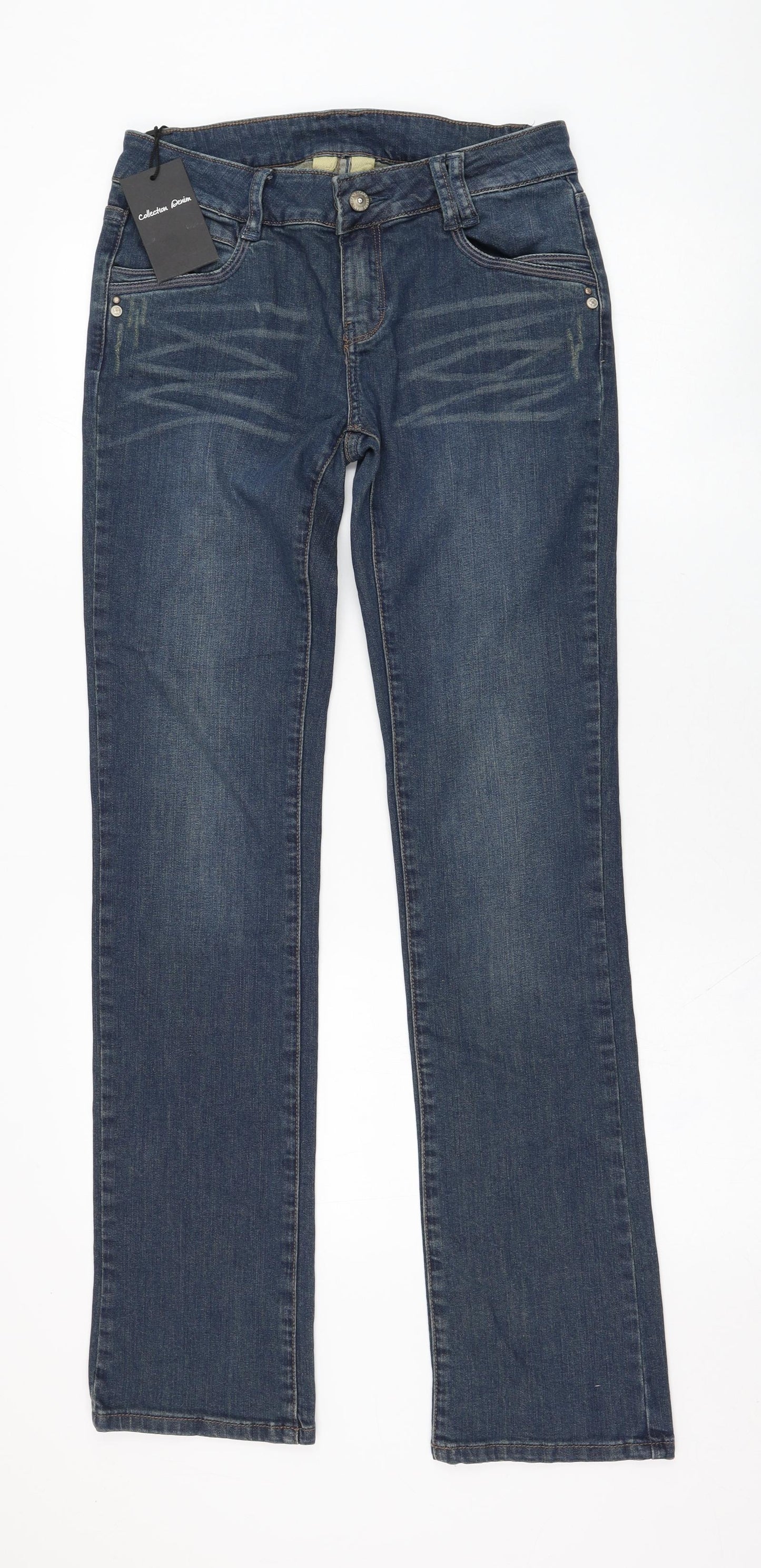 Collection Womens Blue  Cotton Straight Jeans Size 8 L33 in Regular Zip
