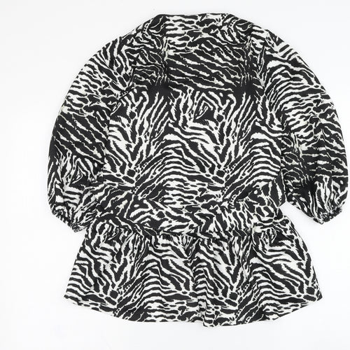 River Island Womens Black Animal Print Polyester Basic Blouse Size 8 Round Neck