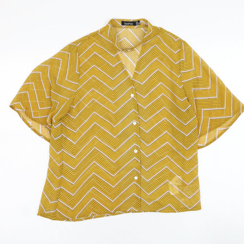 Boohoo Womens Yellow Striped Polyester Basic Blouse Size 6 V-Neck