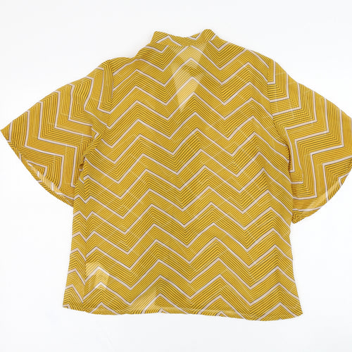 Boohoo Womens Yellow Striped Polyester Basic Blouse Size 6 V-Neck