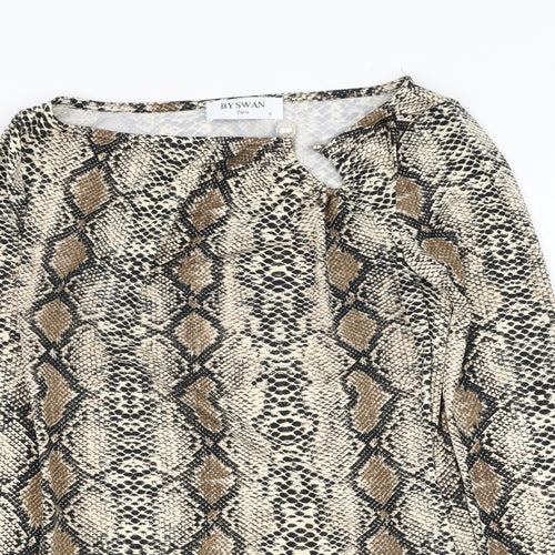 By Swan Womens Brown Animal Print Viscose Basic T-Shirt Size S Round Neck
