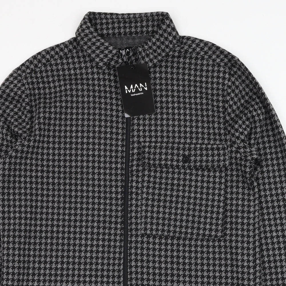 BoohooMAN Mens Grey Houndstooth Polyester Full Zip Sweatshirt Size S