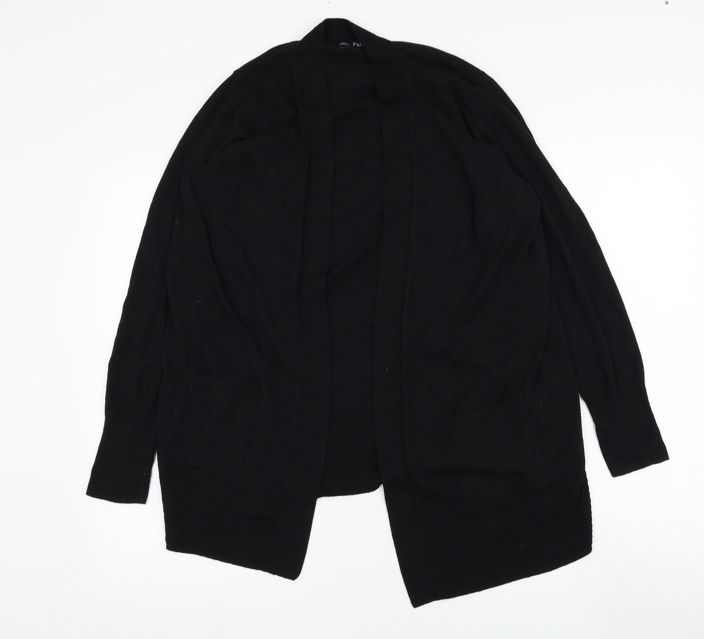 F&F Womens Black Square Neck  Nylon Cardigan Jumper Size 16