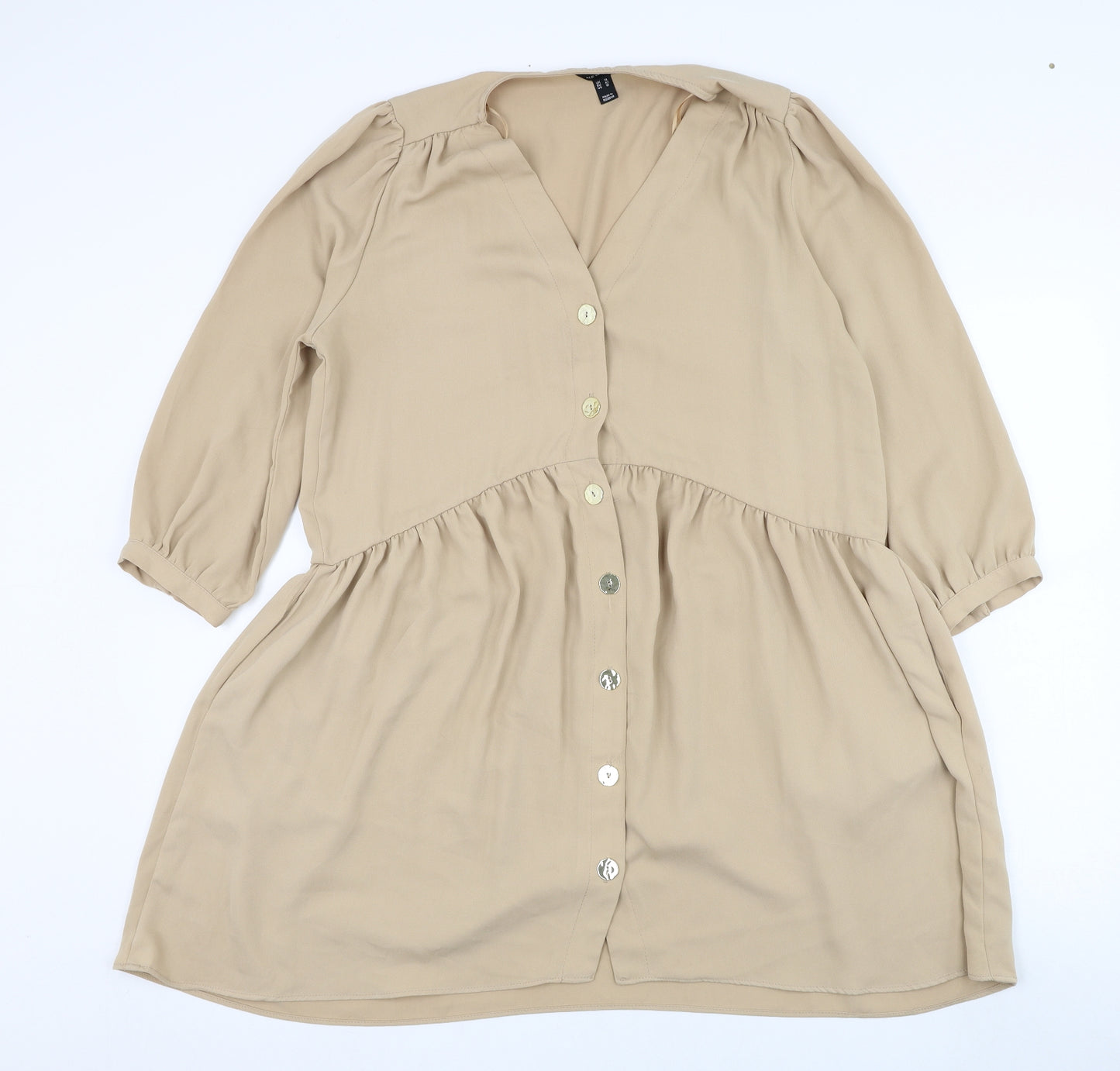 New Look Womens Brown  Polyester Shirt Dress  Size 14  V-Neck Pullover
