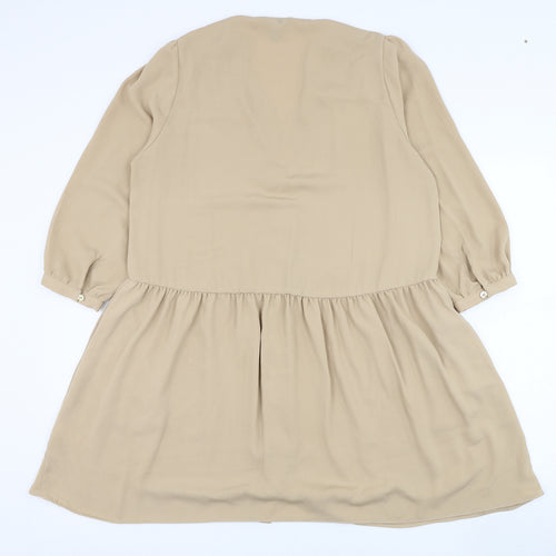 New Look Womens Brown  Polyester Shirt Dress  Size 14  V-Neck Pullover