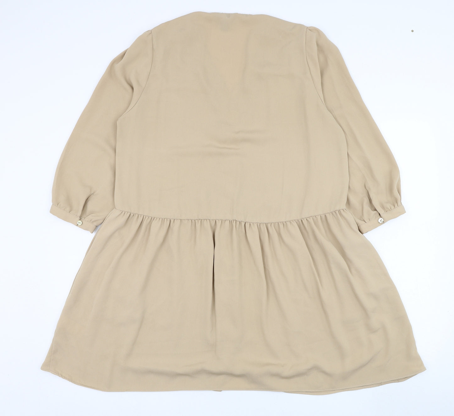 New Look Womens Brown  Polyester Shirt Dress  Size 14  V-Neck Pullover