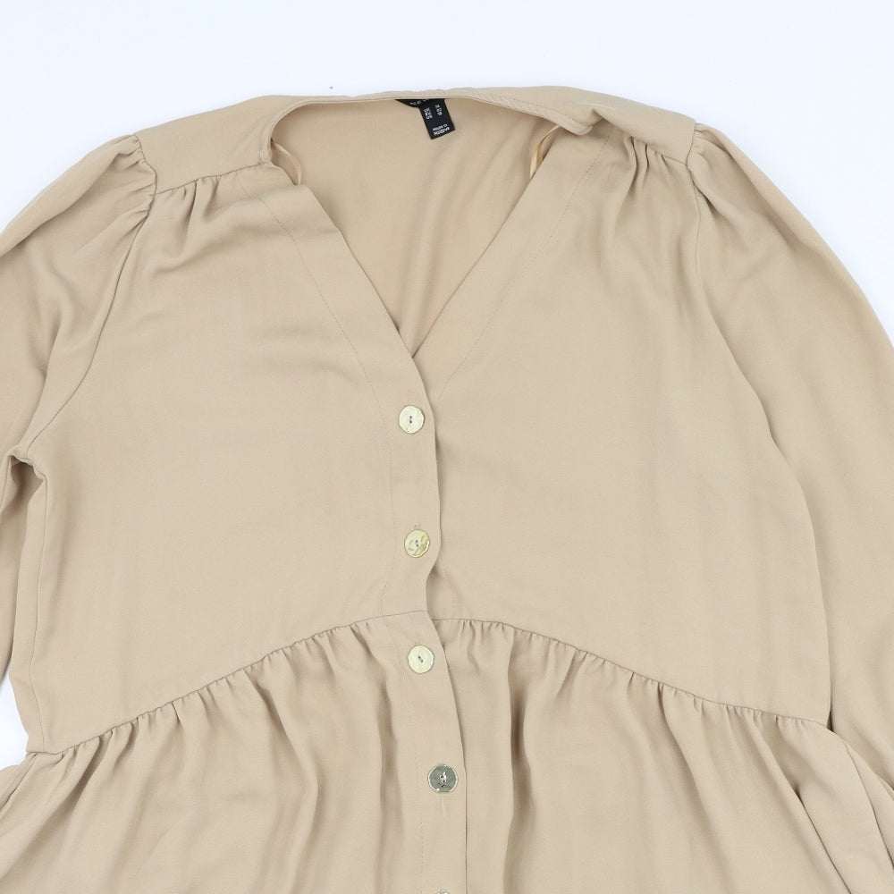 New Look Womens Brown  Polyester Shirt Dress  Size 14  V-Neck Pullover