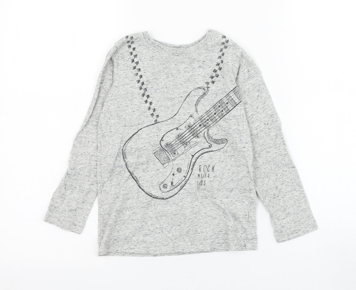 NEXT Boys Grey  Cotton Basic T-Shirt Size 6 Years Round Neck Pullover - Guitar