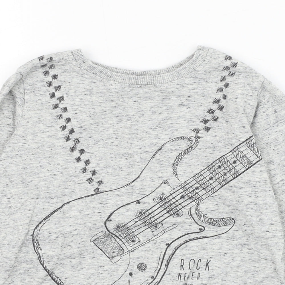 NEXT Boys Grey  Cotton Basic T-Shirt Size 6 Years Round Neck Pullover - Guitar