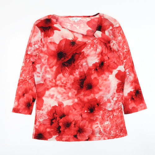 Northern Reflections Womens Red Floral Nylon Basic Blouse Size XL Round Neck
